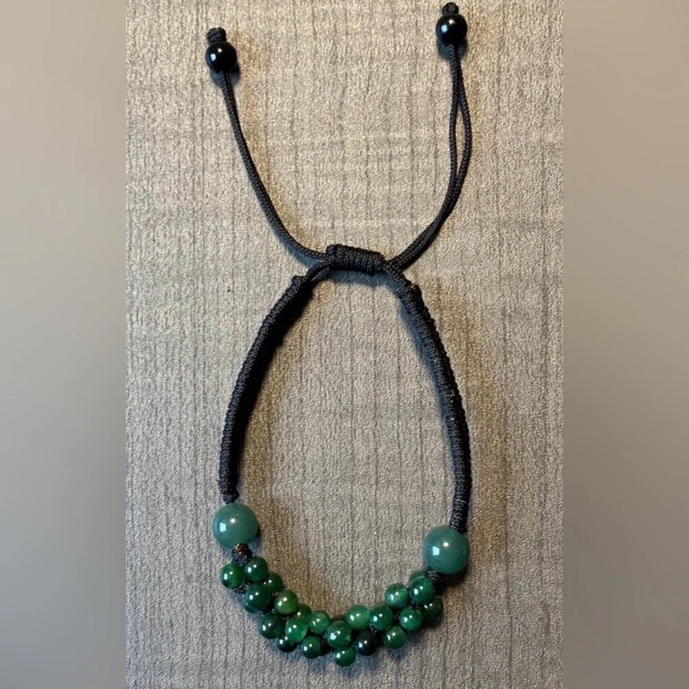 Beaded Natural Jade Gemstone Bracelet with Adjustable Cord - Picture 5 of 14